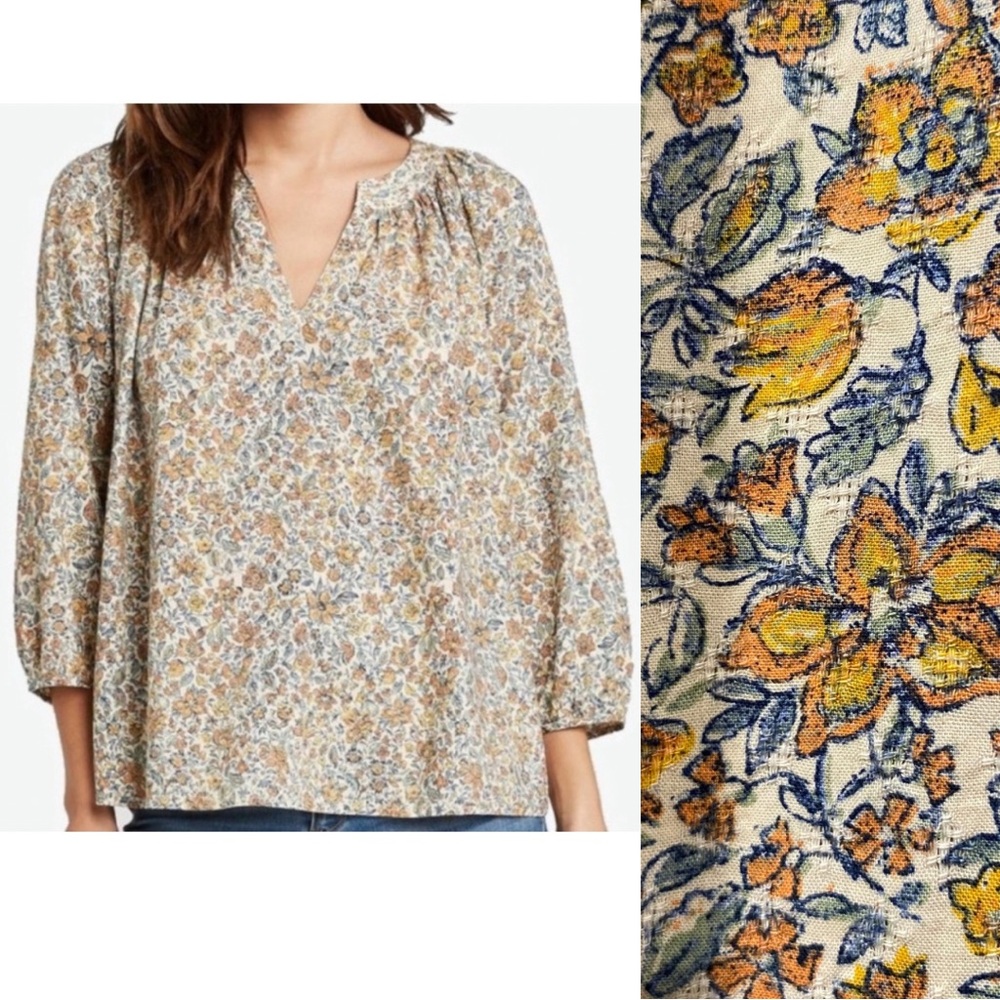 Universal Thread Floral‎ Blouse Size Small Boho Textured Cotton/Rayon V-Neck
